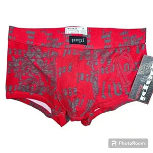 PAPI ETERNITY COTTON BLEND BRAZILLIAN BRIEFS RED/ GREY PATTERN #980555 LARGE NWT